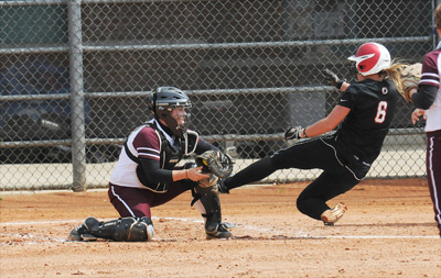 Rio Grande's Haley Gwin scores a third inning run in the RedStorm's 2-0 win over Campbellsville