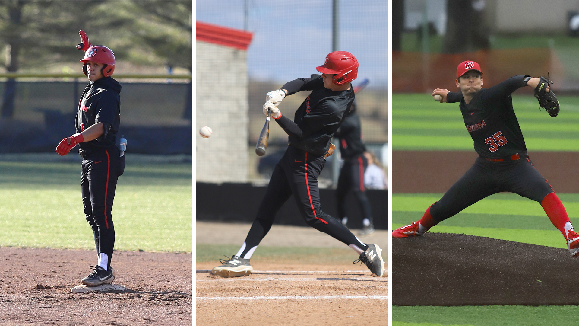 Rio Grande's Beiker Fuentes (far left) and Brett Haskins (center) were named to the All-River States Conference Baseball Second Team, while Conner Gullett (right) was a third team honoree.