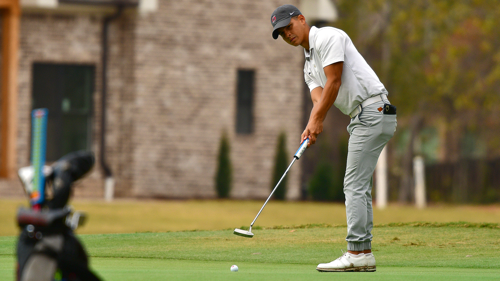 Rio Grande's Nicolas Gonzalez watches a putt during Monday's opening round of the Firehawk Invitational in Athens. Ala. The RedStorm posted an 8th place finish in their final match of the fall season.