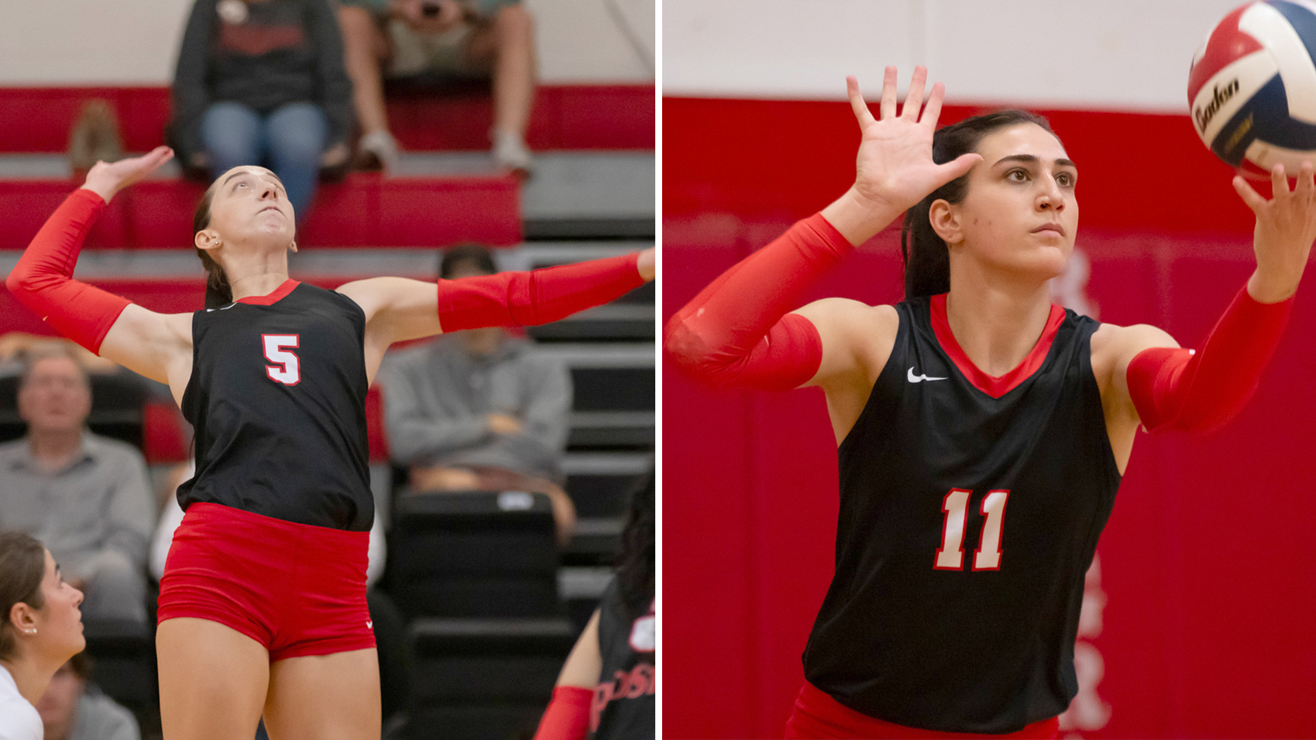 Rio Grande's Amanda Rarik (left) and Elle McLoughlin (right) were among those who have been named to the 2024 American Volleyball Coaches' Association (AVCA) NAIA All-Mid-Central Region Team.
